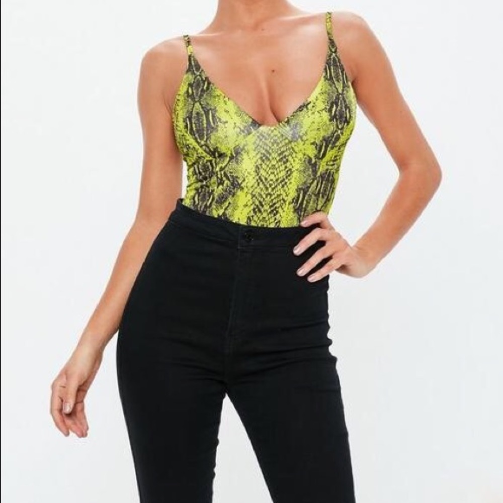 Missguided Neon Green Snake Print Bodysuit